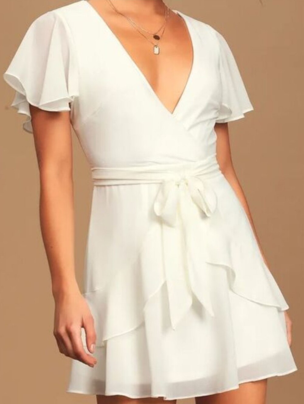 White Ruffle Wrap Dress - Elegant Women's Dress - Picture 9 of 9